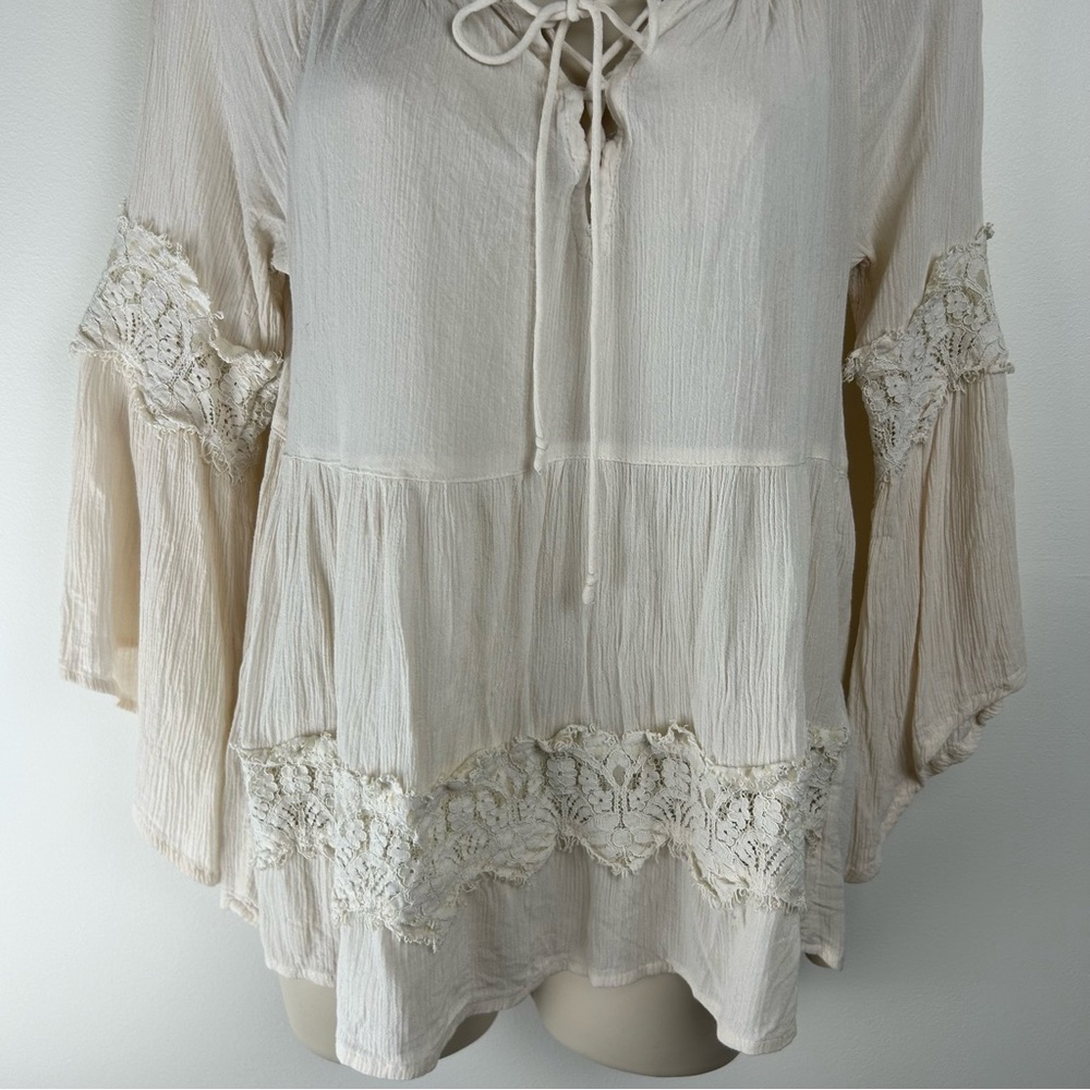 Vintage Hollister Laceup Blouse S Boho Fairy Anglecore Festival Beachy Whimsical - Picture 5 of 12
